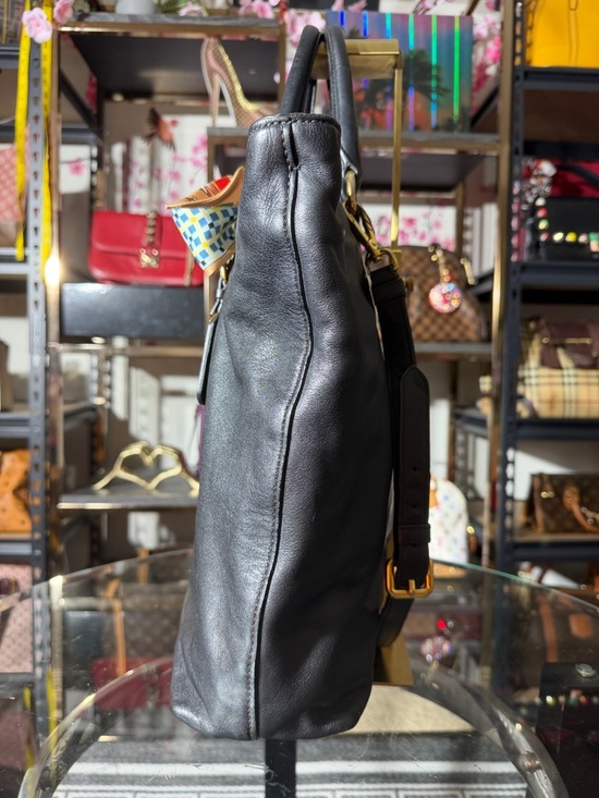 Prada Black Leather Tote with Multicolor Silk Scarf - Picture 2 of 8